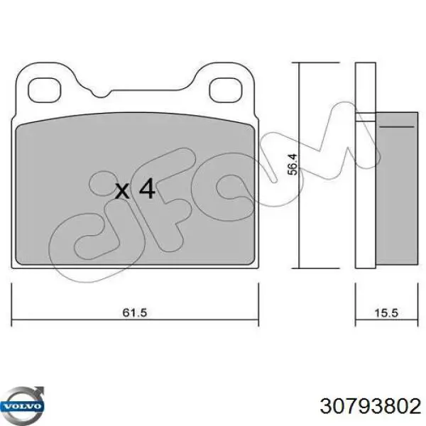 Передні тормозні колодки 30793802 Volvo