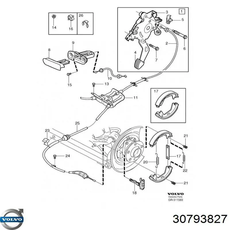 Купити 30645627 Volvo Трос ручного гальма передній