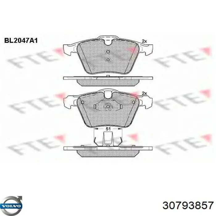 Гальмівні колодки Volvo 30793857 ціна, від 33.75 USD