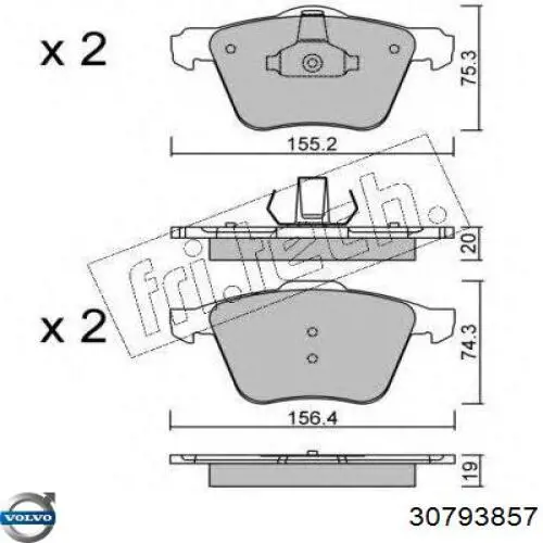 Колодки гальмівні передні, дискові 30793857 Volvo