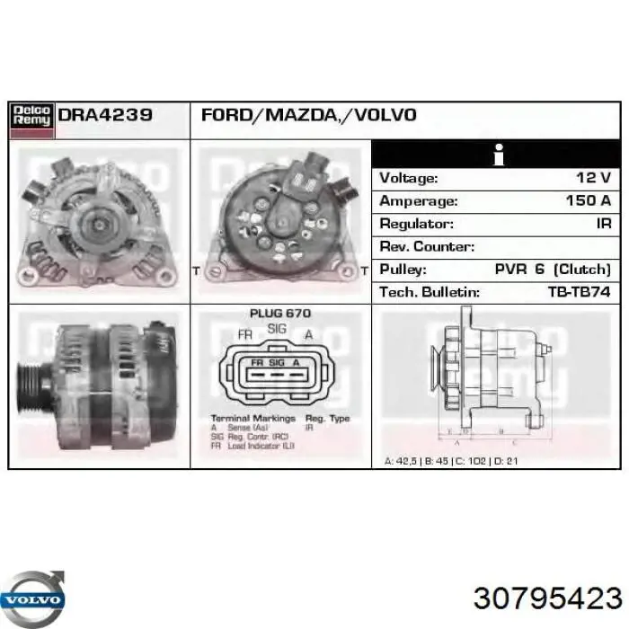 Генератор 30795423 Volvo