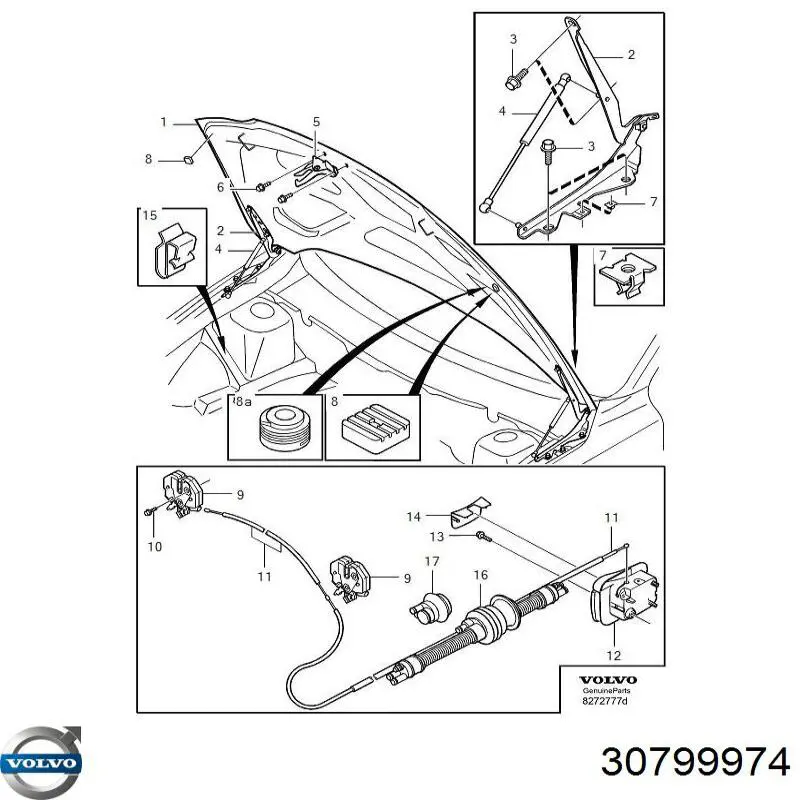 Ручка відкривання капота 30799974 Volvo