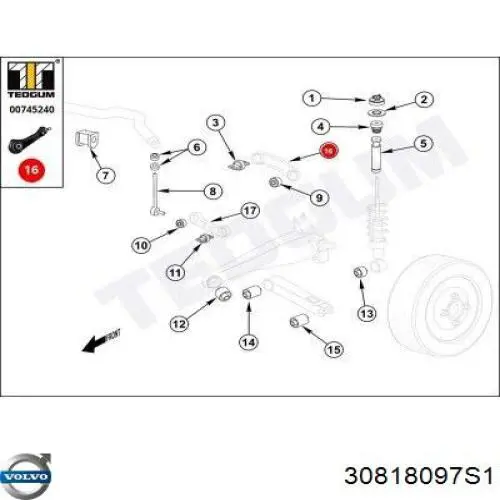 Сайлентблок заднього верхнього важеля 30818097S1 Volvo