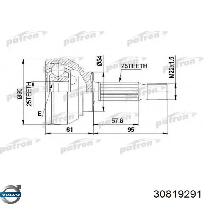 ШРУС зовнішній передній 30819291 Volvo