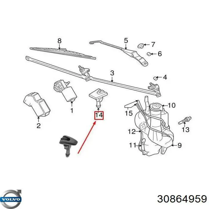 Форсунка омивача скла лобового, права Volvo 30864959 ціна, від 8.94 USD