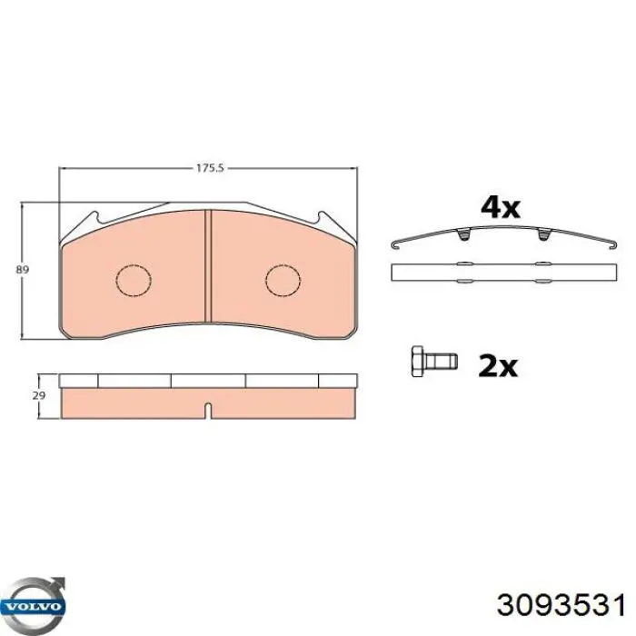 Задні гальмівні колодки 3093531 Volvo