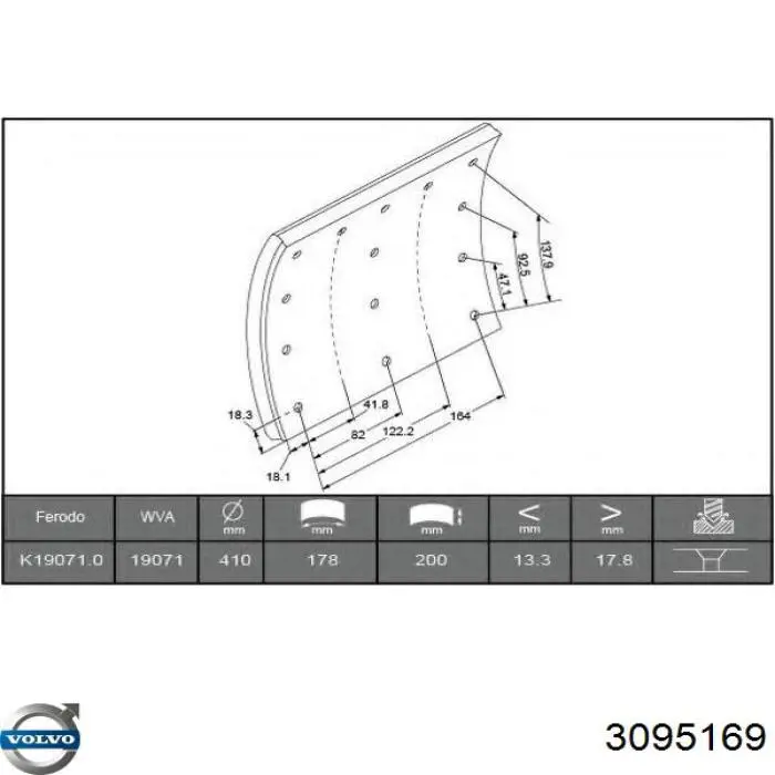 Колодки гальмові задні, барабанні 3095169 Volvo