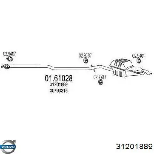 Купити 31201889 Volvo Глушник, середня і задня частина