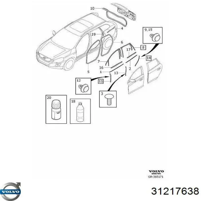 Пістон (кліп) кріплення підкрилки переднього крила 31217638 Volvo