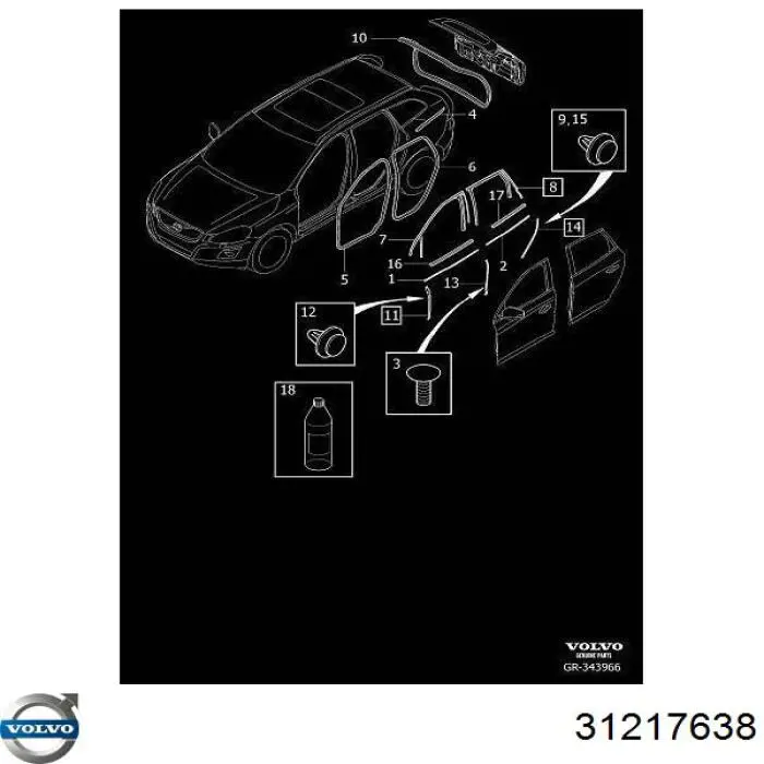 Купити 31217638 Volvo Пістон (кліп) кріплення підкрилки переднього крила