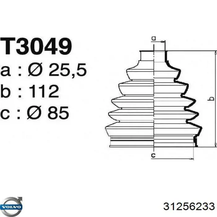 Пильник ШРУСа зовнішній, передній піввісі 31256233 Volvo