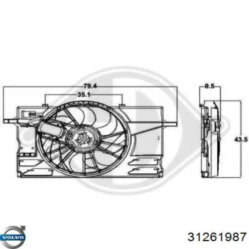 30776169 Volvo дифузор радіатора охолодження, в зборі з двигуном і крильчаткою