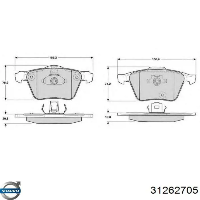 Передні тормозні колодки 31262705 Volvo