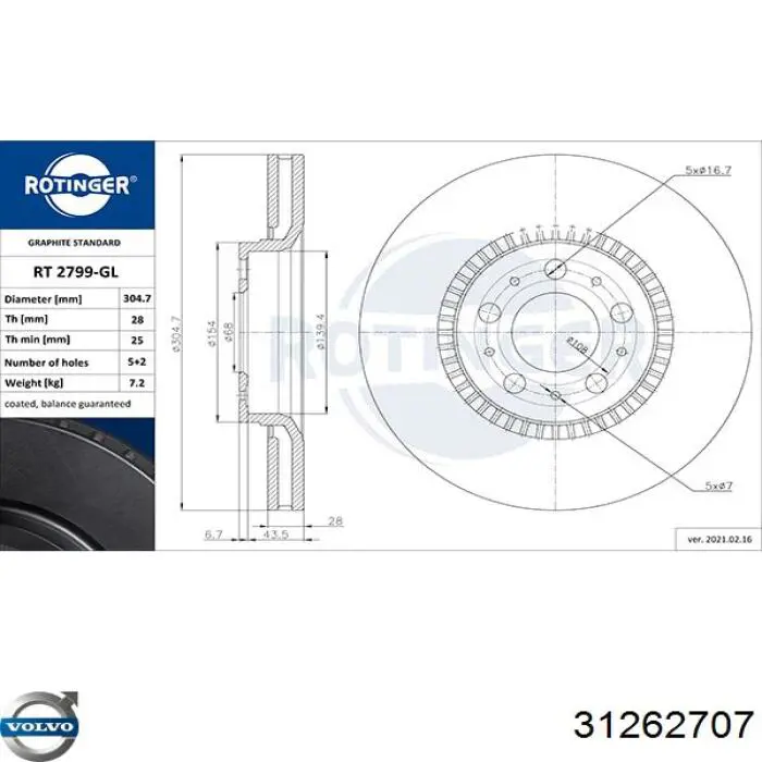 Диск переднього гальма Volvo 31262707 ціна, від 59.86 USD