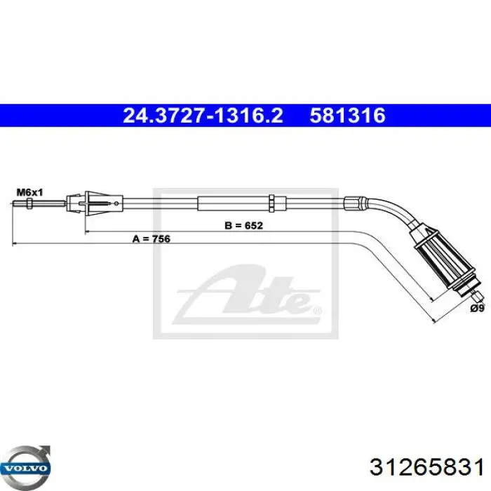 Трос стоянкового гальма задній лівий Volvo 31265831 ціна, від 24.31 USD