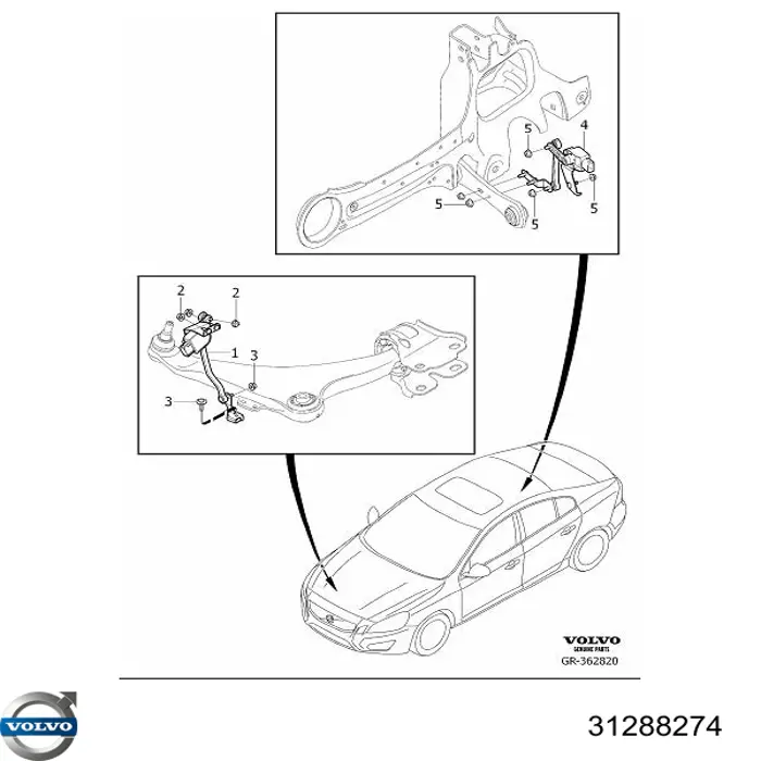 Датчик рівня положення кузова, задній правий 31288274 Volvo