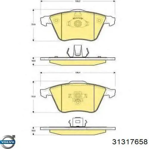 Колодки гальмівні передні, дискові 31317658 Volvo