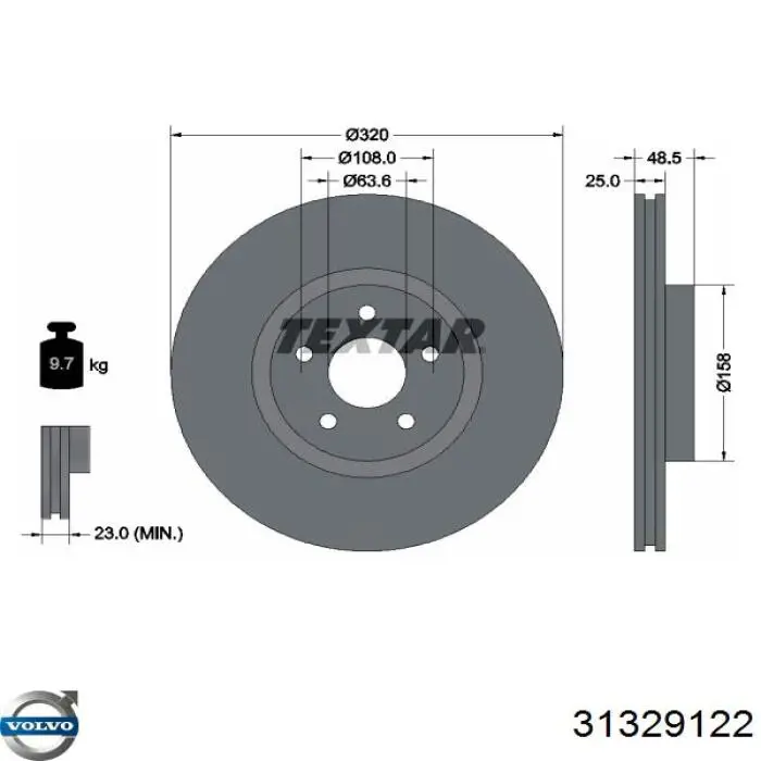 Диск переднього гальма Volvo 31329122 ціна, від 61.49 USD