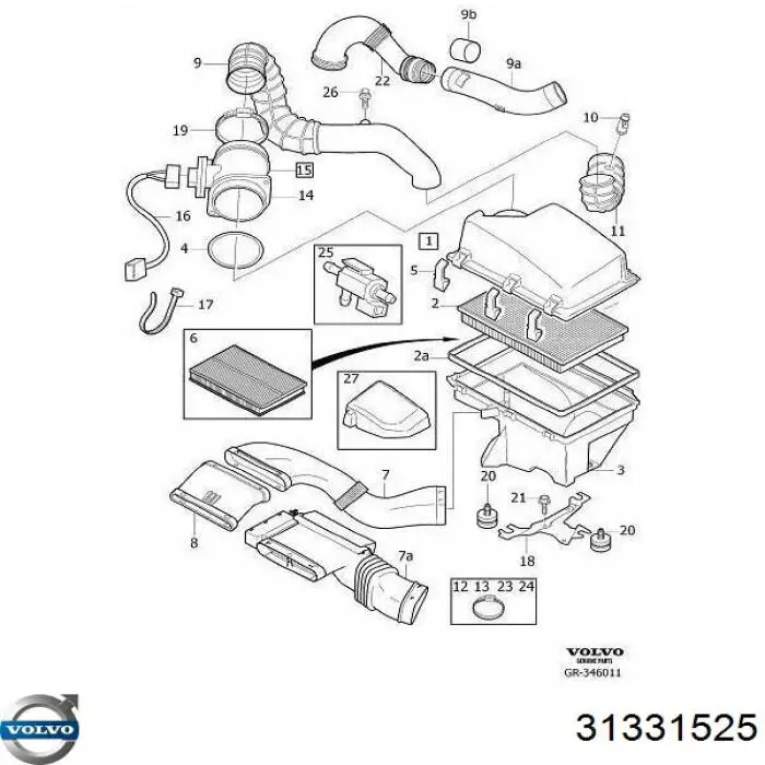 31331525 Volvo датчик потоку (витрати повітря, витратомір MAF - (Mass Airflow))