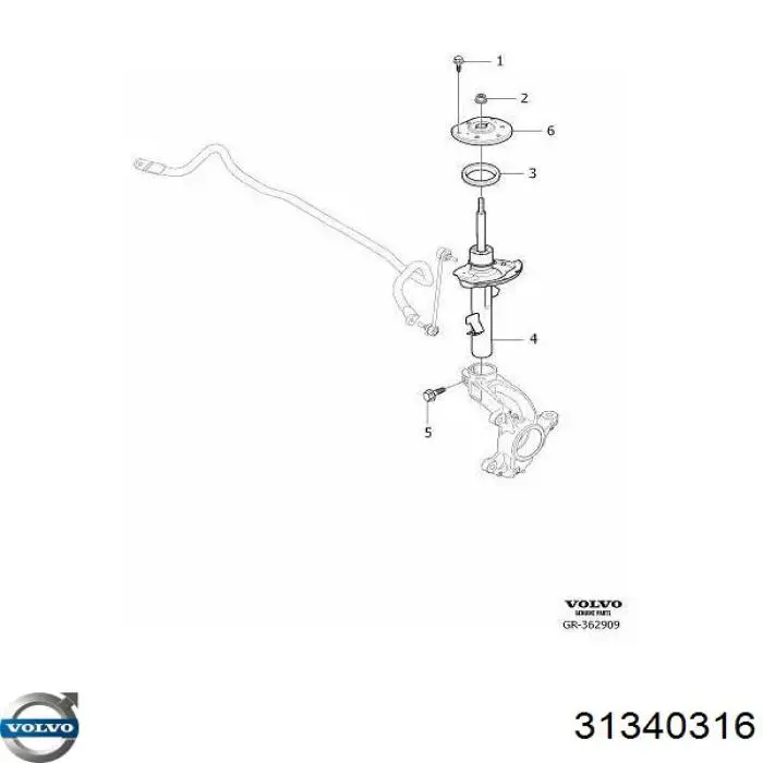 Купити 31340316 Volvo Амортизатор передній, правий