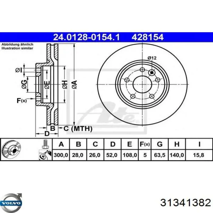 Диск переднього гальма Volvo 31341382 ціна, від 43.44 USD