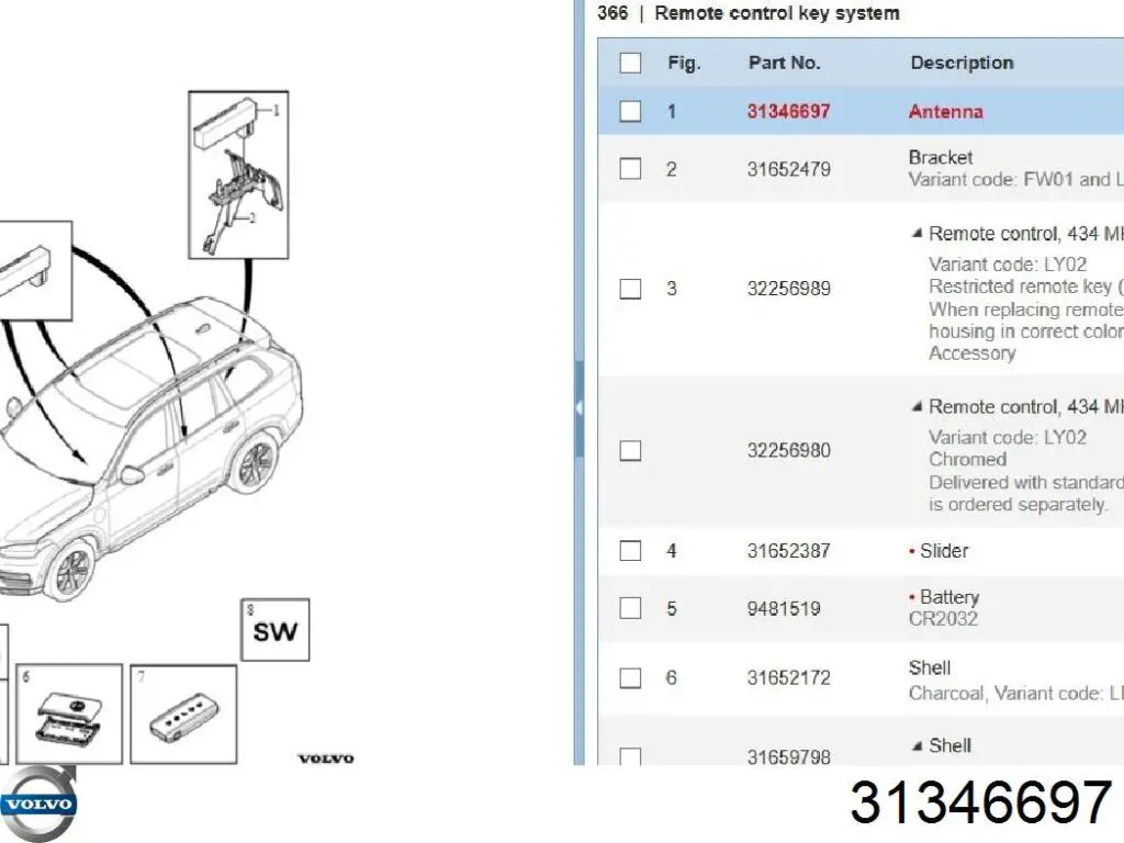Датчик безключового доступу дверей (приймач ключа) 31346697 Volvo
