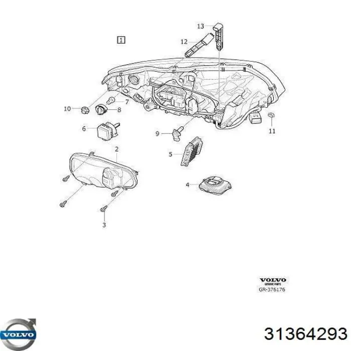 31364293 Volvo Фара дальнього світла в зборі