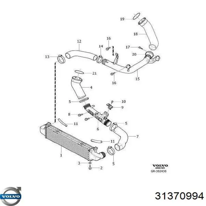 Кільце ущільнювача патрубка интеркуллера 31370994 Volvo