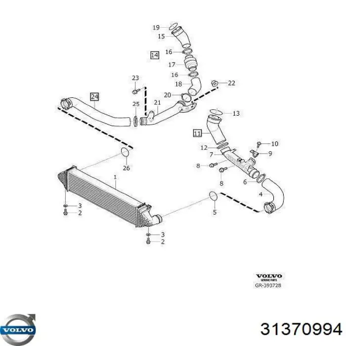 Купити 31370994 Volvo Кільце ущільнювача патрубка интеркуллера