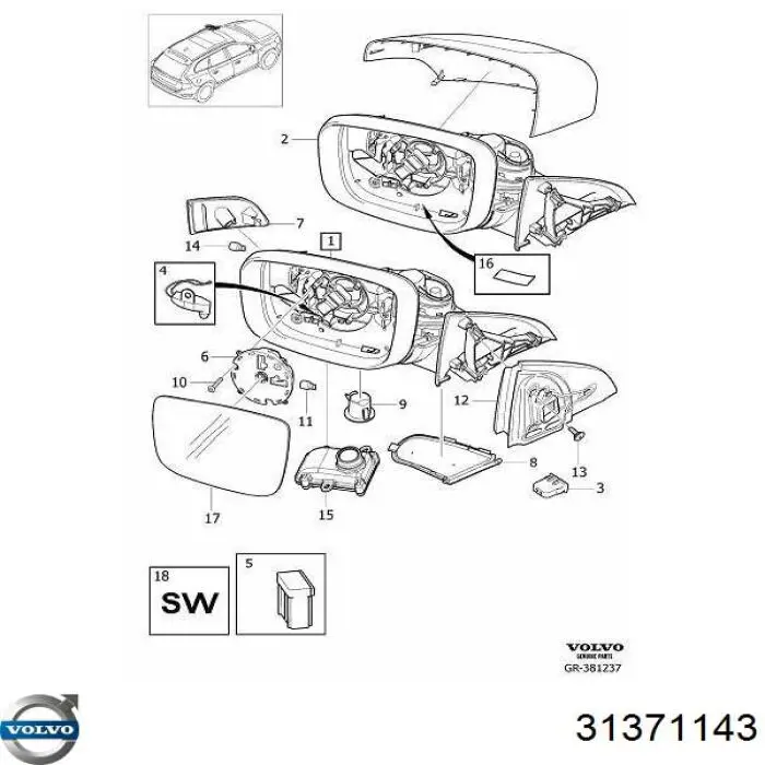 31371143 Volvo Праве дзеркало заднього виду