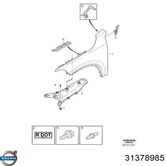 31378985 Volvo Кронштейн кріплення крила переднього правого, передній