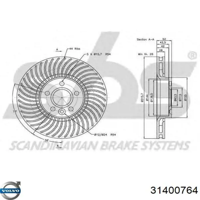 Купити 31400764 Volvo Ротор гальмівний