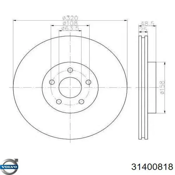 Диск переднього гальма Volvo 31400818 ціна, від 65.11 USD
