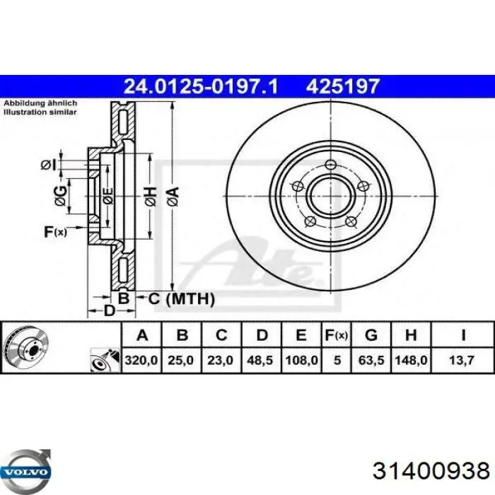 Диск гальмівний передній 31400938 Volvo