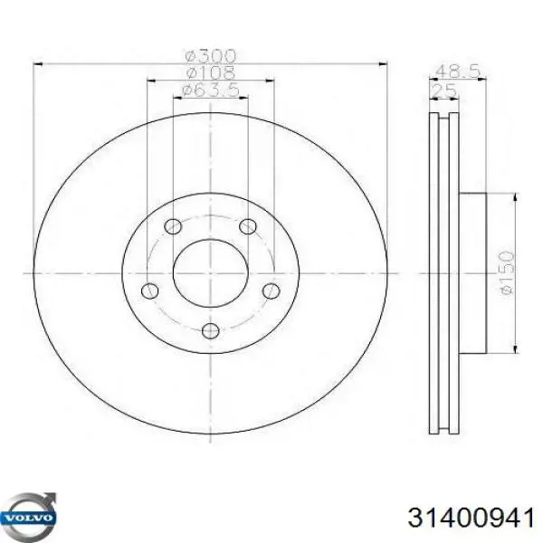 Диск переднього гальма Volvo 31400941 ціна, від 51.03 USD