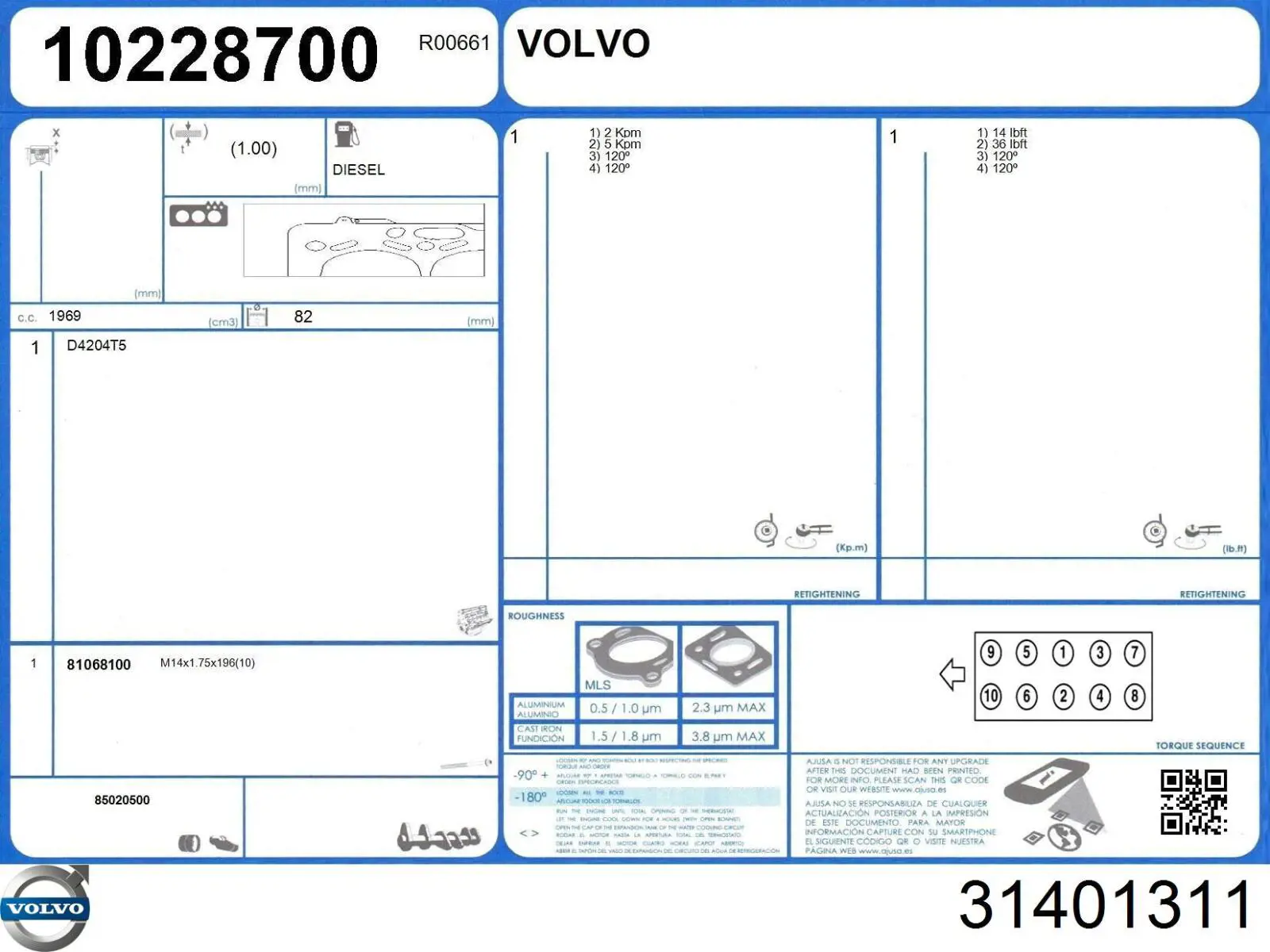 Купити 31401311 Volvo Прокладка ГБЦ