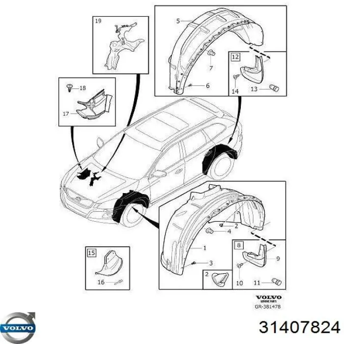 Підкрилок переднього крила, лівий 31407824 Volvo