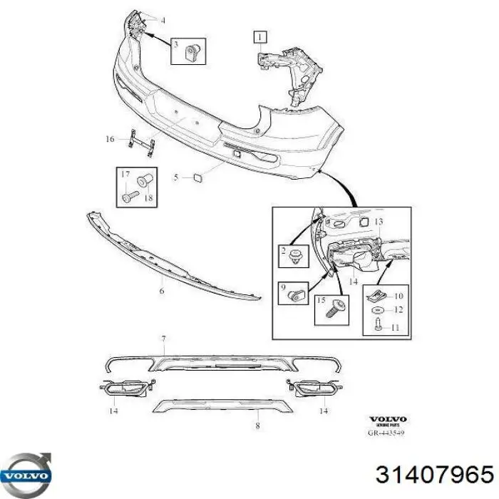 31407965 Volvo Накладка бампера заднього