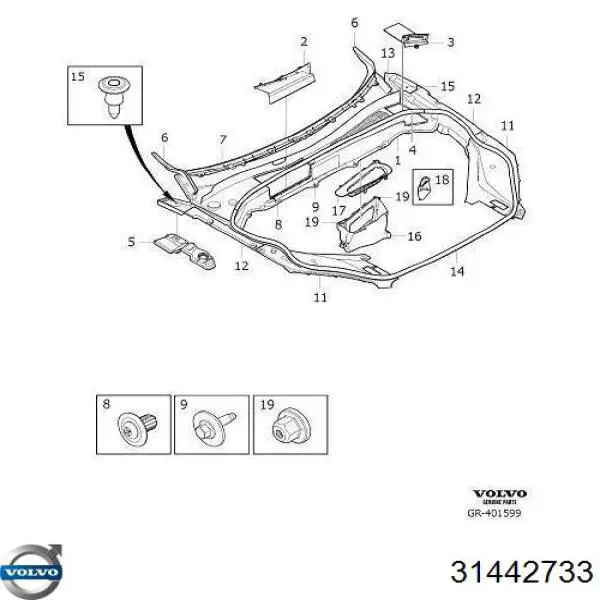 Ущільнювач капота 31442733 Volvo