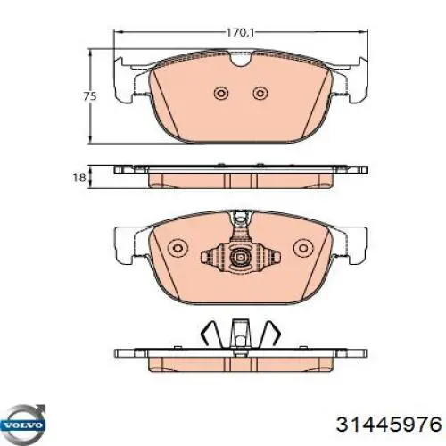 Колодки гальмівні передні, дискові 31445976 Volvo