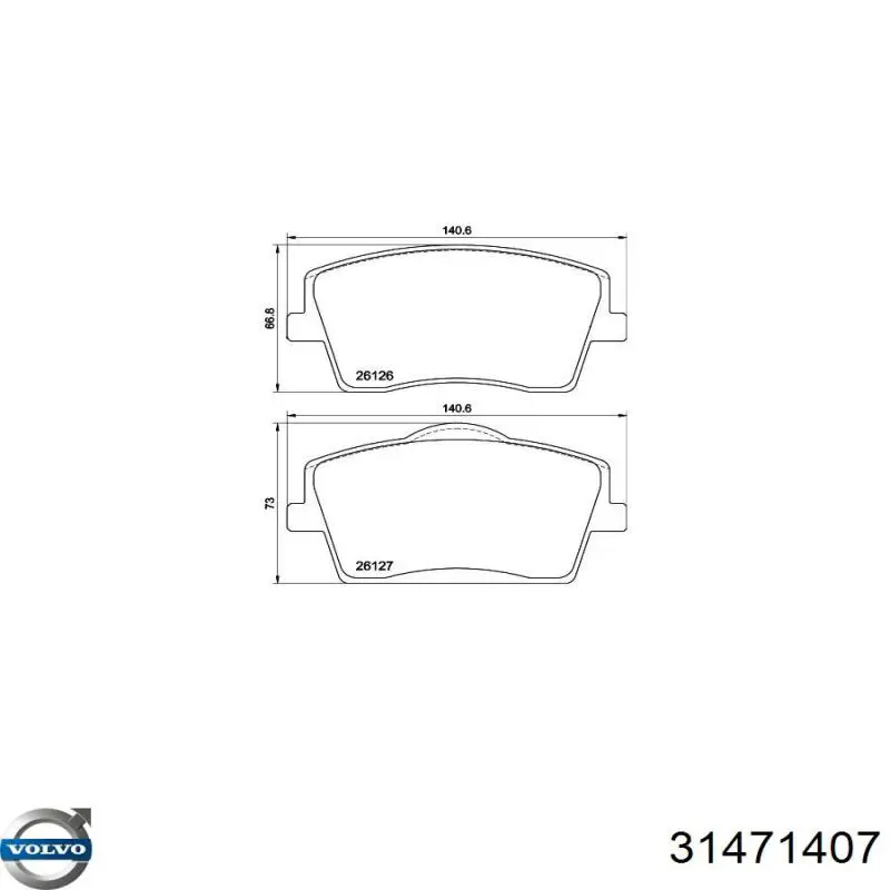 Передні тормозні колодки 31471407 Volvo