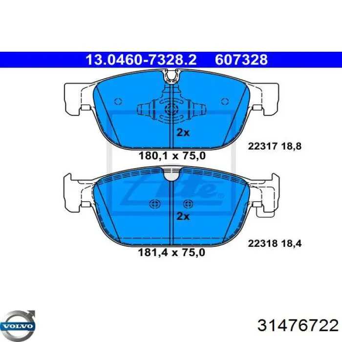 Колодки гальмівні передні, дискові 31476722 Volvo