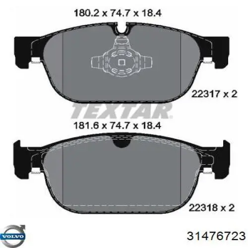 Передні тормозні колодки 31476723 Volvo