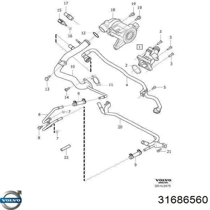Кожух термостата Volvo 31686560 ціна, від 29.58 USD