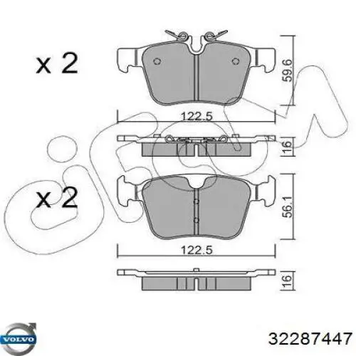 Задні гальмівні колодки 32287447 Volvo
