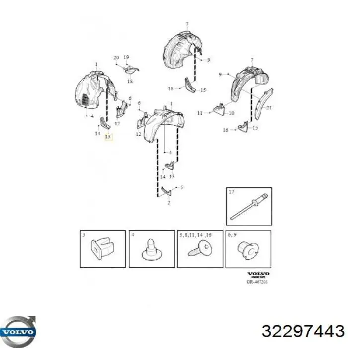 Крило переднє ліве 32297443 Volvo