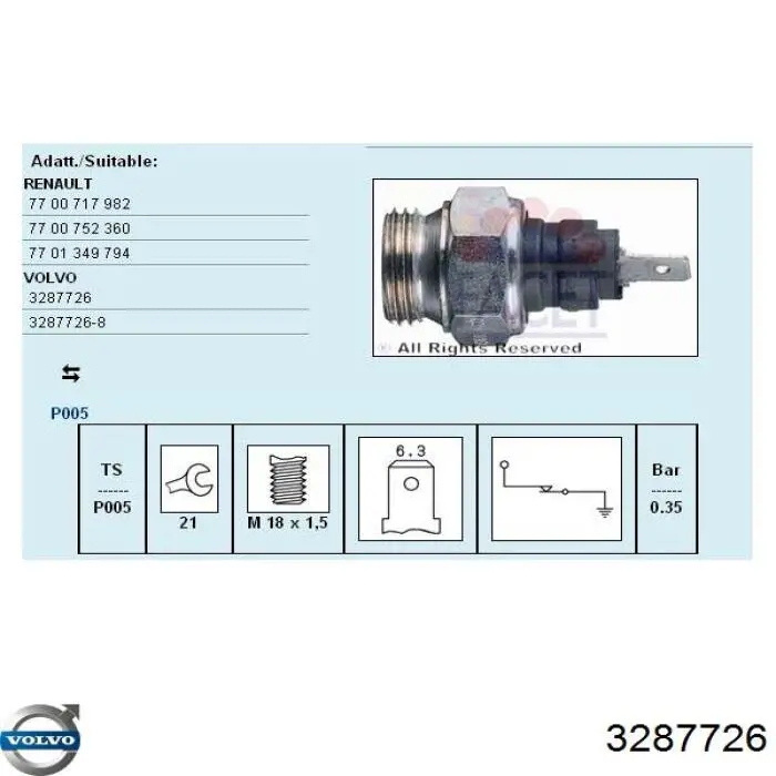 3287726 Volvo Датчик показника тиску масла