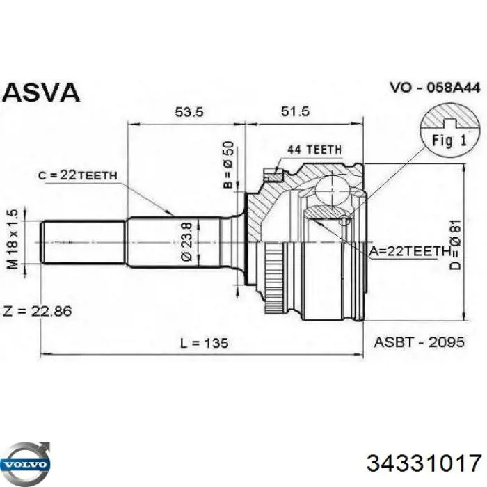 ШРУС зовнішній передній 34331017 Volvo