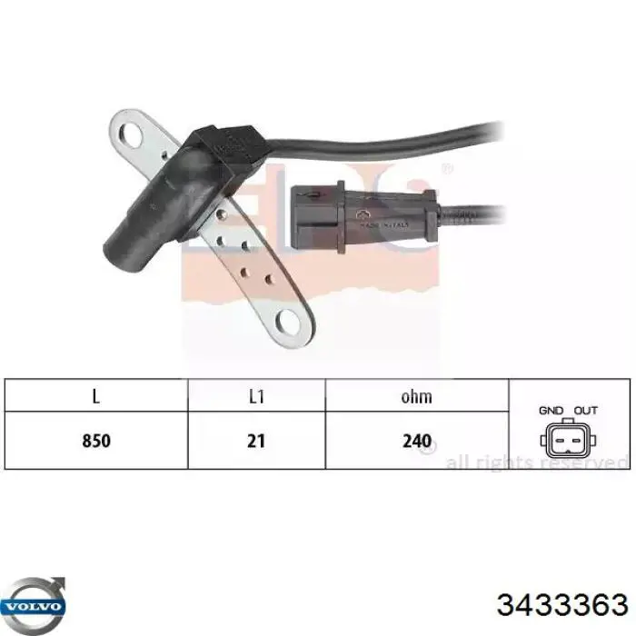 Купити 3433363 Volvo Датчик положення (оборотів) коленвалу