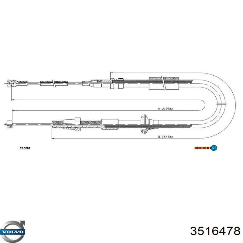 Трос стоянкового гальма передній Volvo 3516478 ціна, від 30.00 USD